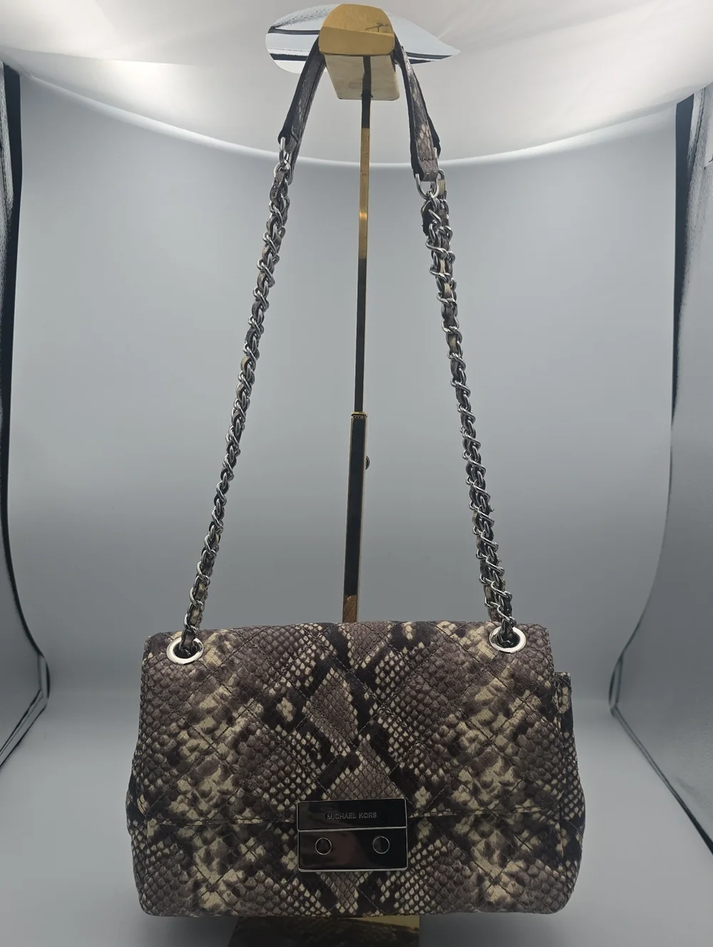 Michael Kors Snake-Print Shoulder Bag in Brown and Cream